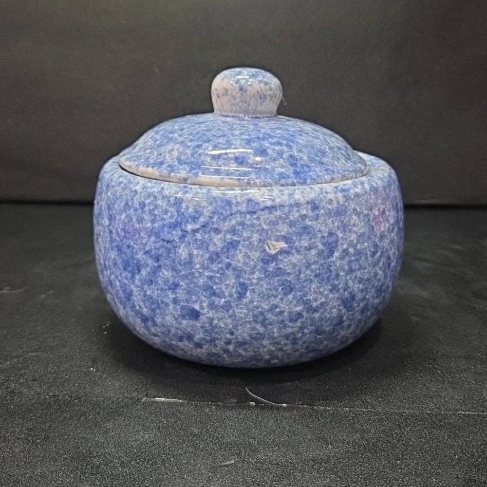 Stoneware Individual‎ Serving Soup Tureen, Blue Speckled Spongeware Crock Pot